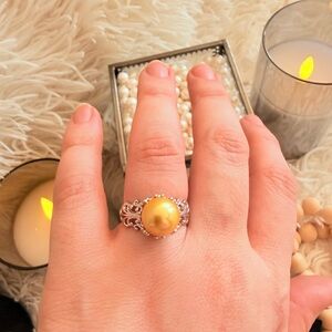Elegant 12mm Gold South Sea Pearl in Silver Ring